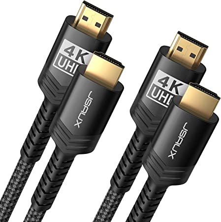 4K Long HDMI Cable 2 Pack 25 ft, JSAUX 18Gbps High Speed HDMI 2.0 Braided Cord, 4K 60Hz HDR, 2K 1440P 144Hz, 1080p, HDCP 2.2, 3D, ARC, Ethernet Compatible for Monitor Smart TV PC PS5 PS4 Blu-ray-Black