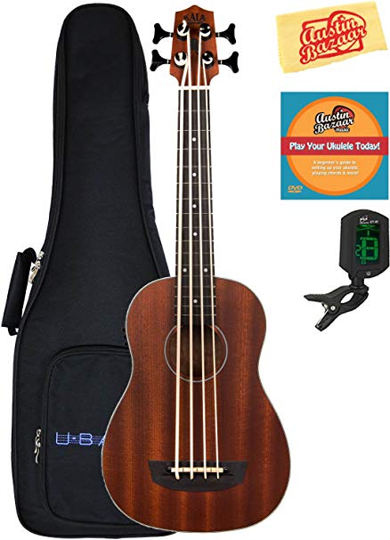 Kala U-Bass-PSGR-FS Passenger Acoustic-Electric U-Bass Ukulele Bundle with Gig Bag, Tuner, Austin Bazaar Instructional DVD, and Polishing Cloth