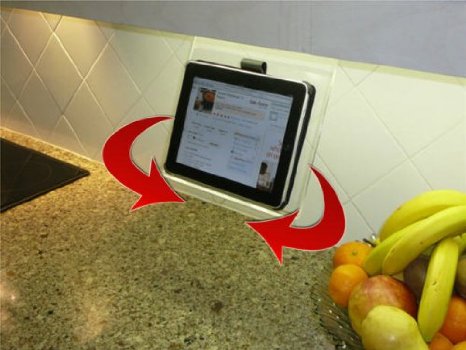 The SWIVEL Kitchen iPad Rack / Stand / Holder for all 7-10 inch tablets and smartphones; also works as cookbook stand; compatible with Apple iPads, iPad Air, iPad Pro, iPad Mini / New iPad Mini; iRulu; Google Android Quad Core all models; Samsung Galaxy Tab all models; AFUNTA; HP Slate; ASUS; ACER; Lenovo, Microsoft Surface; all tablet sizes including 8.9 inch; 9 inch, 10.1 inch