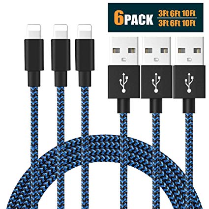 Lightning Cable, iPhone Charger Cables to USB Syncing Data and Nylon Braided Cord Charger for iPhone RX XS X 8 8Plus 7 7Plus 6 6Plus 6s 6sPlus 5 5s 5c and More