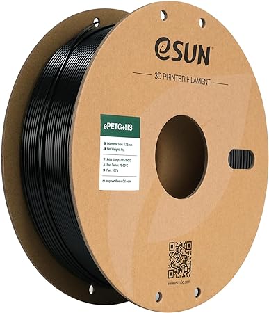 eSUN PETG Filament 1.75mm, ePETG HS High Speed 3D Printer Filament, Dimensional Accuracy  /- 0.05mm, 1kg Spool (2.2 LBS) for Fast 3D Printing, Solid Black