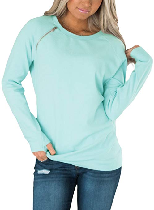 Malaven Women's Casual Long Sleeve Zip Sweatshirts Loose Pullover Tops