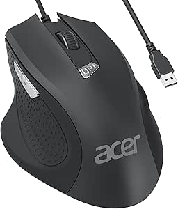 acer Wired Mouse, 4 Adjustable DPI USB Computer Mouse with Side Buttons, 5FT Cord Ergonomic Mouse, 6 Buttons, 3200 DPI Optical Mouse, Compatible with Laptop, iMac, PC, Desktop