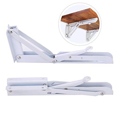 Accessbuy Folding Shelf Bracket Stainless Steel Triangle Wall Mount Support White Heavy Duty Shelf Brackets 2 PCS (8 inch)