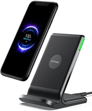 SAFUEL Wireless Charger, 15W Fast Wireless Charging Stand Qi-Certified with Sleep-friendly Adaptive Light & Dual Charging Modes for iPhone 13 12 11 Pro X 8 Plus Samsung Galaxy S20 Huawei Xiaomi etc.