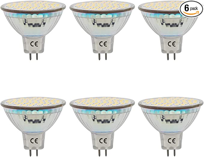 GRV MR16 GU5.3 LED Light Bulb 48-2835SMD AC12V DC12-24V 3W Non Dimmable Glass Cover 30W 35W Halogen Replacement Track Lighting Spotlight Warm White Pack of 6