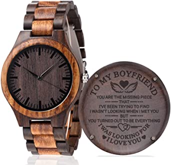 Fodiyaer Engraved Wood Watch for Men Boyfriend Husband Him As Personalized Anniversary Christmas Birthday Father Day Wooden Gifts Idea