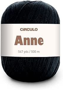 Circulo Anne Yarn, 100% Mercerized Brazilian Virgin Cotton - Cotton Yarn for Crocheting and Knitting - Soft Yarn, Black Yarn Art - Fingering Weight Yarn, 547 yds, 5.19 oz - Color 8990 - Black