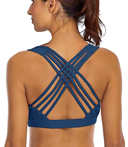 YIANNA Sports Bras for Women - Strappy Sports Bra Padded for Yoga, Running, Fitness - Athletic Gym Tops