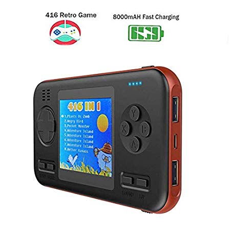 Peedeu Retro Game Console Power Bank,2.8 Inch Handheld Game Console,Mini Video FC PVP Game Player Gameboy 416 Games Travel Portable Gaming System Built-in 8000mah Battery USB C Fast Charging Type C