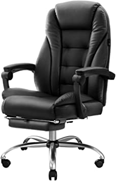 Hbada Ergonomic Executive Office Chair with Footrest, PU Leather Swivel Desk Chair, Recline Extra Padded Computer Chair, Black with Footrest