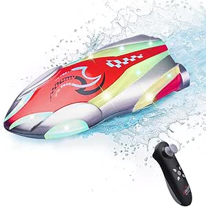 GoolRC Mini RC Boat with LED Lights, Remote Control Boat for Kids and Adults, 2.4GHz Stunt RC Racing Boats with 360° Flip for Bathtub, Pools and Lakes, Gift for 6  Year Old Boys and Girls (Red)