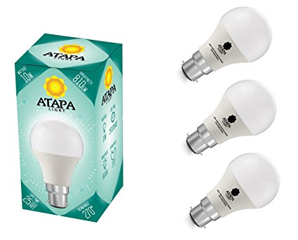 ATAPA 3 x 10W 810 Lumens B22 Warm White LED Bulbs 270° Beam Angle Bayonet Cap 3000 Kelvins Natural Warm White Color Very Bright 70W Replacement Energy Saving Class A  Globe A60 GLS Light Bulb for Shower Bathroom Kitchen Living Room Porch Home Garden Library Accessories