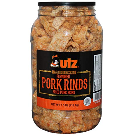 Utz Pork Rinds, BBQ Flavor - 7.5 Oz Barrel - Keto Friendly Snack With Zero Carbsper Serving, Light & airy Chicharrones, 7.5 Oz