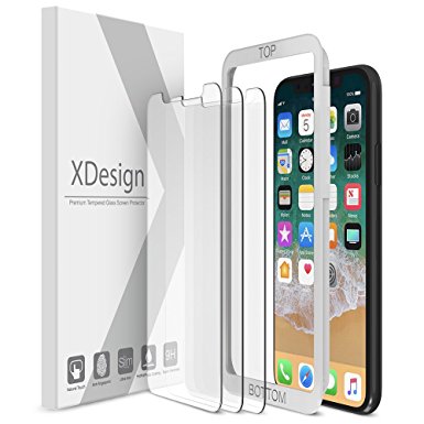 iPhone X Screen Protector [3 Pack], XDesign Tempered Glass Screen Protector for Apple iPhone X 2017, [Touch Accurate][Impact Absorb] [Easy Install] iPhone X Screen Cover [Fit most Cases] (3-Pack)