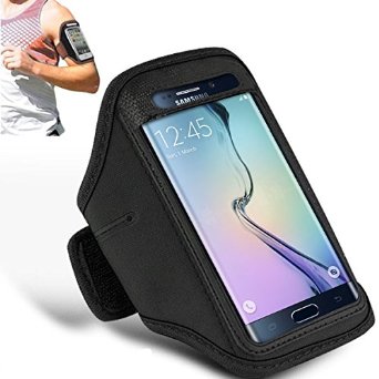 Samsung Galaxy S6 Edge - Adjustable Armband Gym Running Jogging Sports Case Cover Holder   Polishing Cloth ( Black )