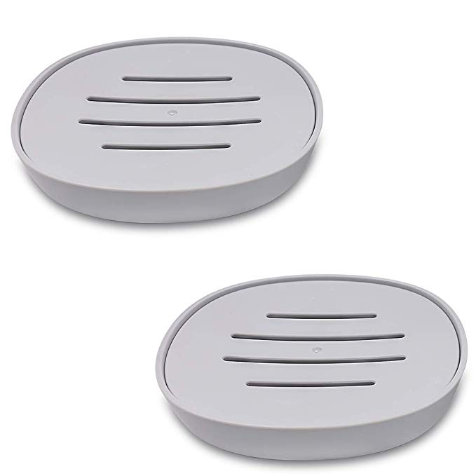 TOPSKY 2-Pack Soap Dish with Drain, Soap Holder, Soap Saver, Easy Cleaning, Dry, Stop Mushy Soap (Square Grey)