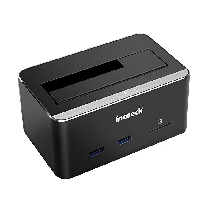 Inateck Aluminium USB 3.0 to SATA I/II/III Hard Drive Docking Station with Multifunctional 2-Port Hub and One SD Card Reader for 2.5 & 3.5 Inch HDD SSD [ UASP & 8TB Support, Black ](FD1102)