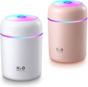 2 Pieces Cool Mist Humidifiers Portable Mini Humidifiers 300 ml Quiet USB Personal Desktop Humidifier Small Humidifiers with 2 Mist Modes and Auto Shut-Off for Bedroom Home Office Car Travel