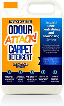Pro-Kleen Odour Attack! Urine Carpet Cleaner Enzyme Shampoo 5L (Fresh Citrus) - Extreme Urine Cleaner for Dogs / Cats / Humans - Eliminates Urine, Faeces & Vomit Stains - Neutralises, Deodorises & Deeply Cleans All Carpet Types - Advanced Odour Control Chemistry & Active Enzymes