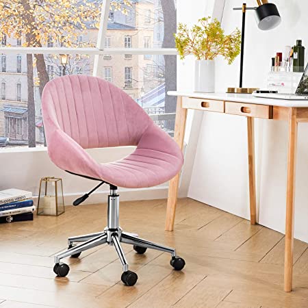 OVIOS Cute Desk Chair,Plush Velvet Office Chair for Home or Office,Modern,Comfortble,Nice Task Chair for Computer Desk. (Polish Steel-Pink)