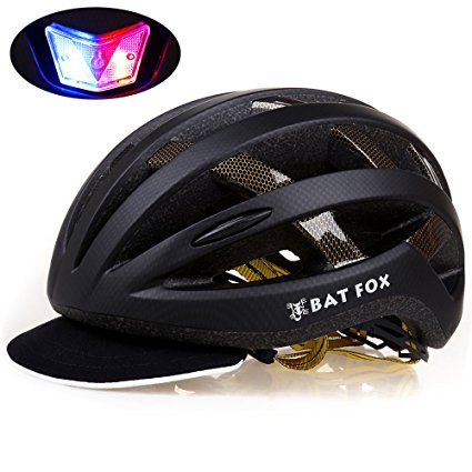 Batfox Adult Bike Helmet,Rechargeable Safety Rear Colorful Light,Cloth Visor with Rain Cover for Road Commuter Street