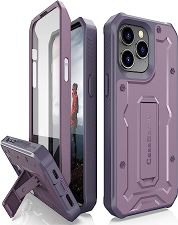 CaseBorne V Compatible with iPhone 14 Pro Max Case - Military Grade Full-Body Rugged with Kickstand and Built-in Screen Protector (Purple)