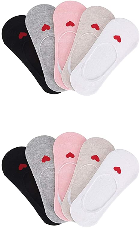 PackO Socks No Show Kids Socks Low Cut Cotton Anti Slip Heart Socks for 5-10 Years Girls