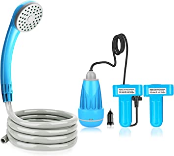 Riigoo Camping Shower Portable Shower for Camping Outdoor Shower Camp Portable Shower Head Handheld Camping Shower Pump Powered by Upgraded Rechargeable Battery Car Cigarette Lighter, 1 Year Warranty