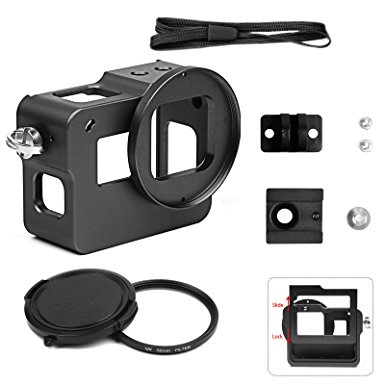 SHOOT Protective Shell Aluminium Alloy Metal Case with 52mm UV Filter, Rear Cover, Hot Shoe for Gopro 5(Black)