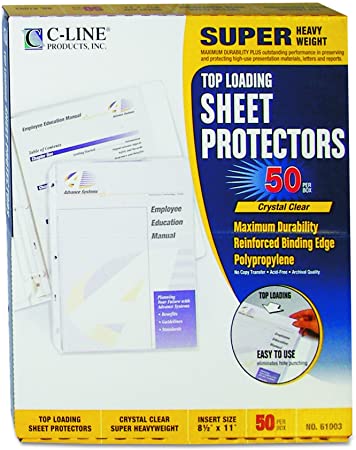 C-Line Top Loading Super Heavyweight Poly Sheet Protectors, Clear, 11 x 8.5 Inches, 50 per Box (61003)
