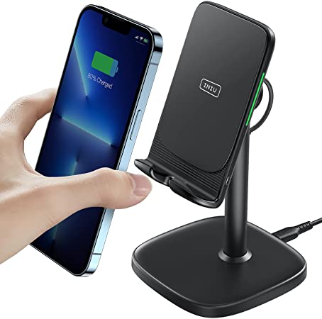 INIU Wireless Charger, 15W Qi-Certified Adjustable Fast Wireless Charging Phone Stand with Sleep-Friendly Adaptive Light Compatible with iPhone 13 12 Pro Max Samsung Galaxy S21 S20 Google Pixel etc.