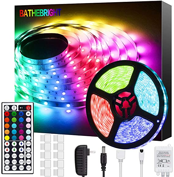 Bathebright LED Strip Lights 16.4ft RGB LED Light Strip with Remote Color Changing 5050 LED Rope Lights for Lighting Kitchen Bed Bar Home Decoration