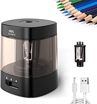 DELI Electric Pencil Sharpener, USB & Battery Operated 3 Adjustable Sharpening Modes,Suitable for No.2/Sketch/Colored Pencils(6-10mm) Sharpens Fast, Portable Design for School Office Home Outdoor Use