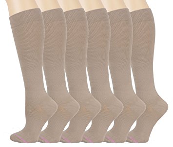 Ladies 6 Pair Pack Compression Socks (Beige)