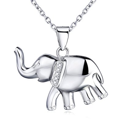YFN 925 Sterling Silver Reminder Good Luck Elephant Crystal Rhinestones Pendant Necklace for Women 18''