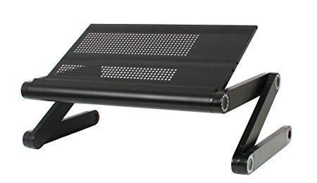 Portable Adjustable Laptop Stand Aluminum Vented Ergonomic Macbook Desk Table TV Bed Lap Tray Vented Folding Stand Up/Sitting - black