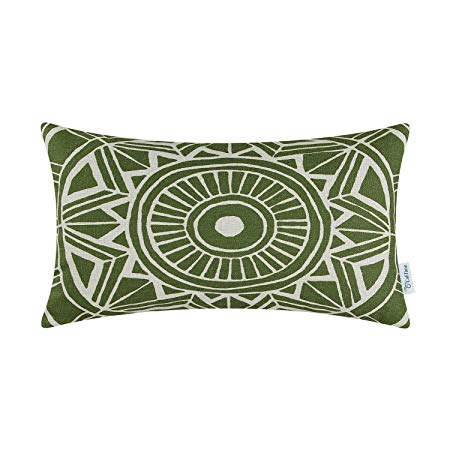 CaliTime Canvas Bolster Pillow Cover Case for Couch Sofa Home Decoration Modern Compass Geometric 12 X 20 Inches Olive Green