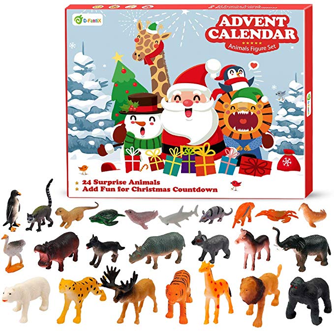 D-FantiX Animals Christmas Advent Calendar for Kids 2019 Figurine Toys Advent Calendar Xmas 24 Days Countdown to Christmas Boys and Girls