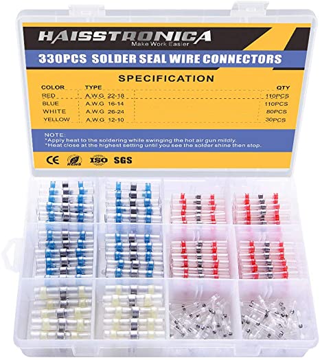 330PCS Solder Seal Wire Connectors-Haisstronica Waterproof Wire Connectors-Electrical Connectors-Heat Shrink Butt Connectors-Self Solder for Marine,Stereo(30Yellow 80White 110Red 110Blue)