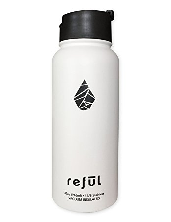 Reful Stainless Steel Double Wall Vacuum Insulated Hot and Cold Water Bottle, Hygienic and Eco-Friendly, Wide Mouth - BPA Free, Extra Flip-Top Lid Included