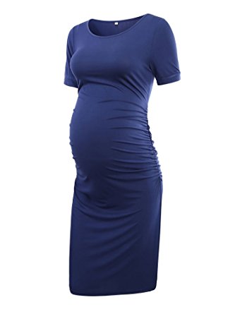 Liu & Qu Women's Ruched Maternity Bodycon Dress Mama Causual Short Sleeve Wrap Dresses