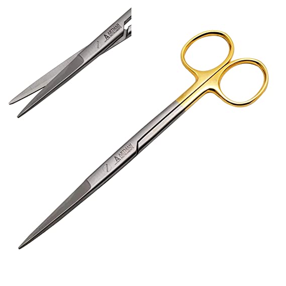Scissors 5 inches Straight with Tungsten Carbide Inserts Gold Plated Handle Dental Surgical Art and Craft
