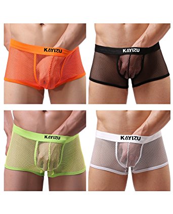 Men's Underwear,KAYIZU Brand Sexy Mesh Transparent Boxer Brief