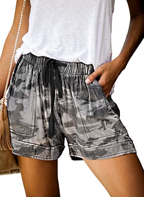 ROSKIKI Womens Summer Casual Drawstring Elastic Waist Comfy Pure Color Shorts with Pockets