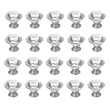 HOSL 30mm Crystal Glass Diamond Shape Cabinet Knob Drawer Pull Handle Kitchen(Pack of 20)