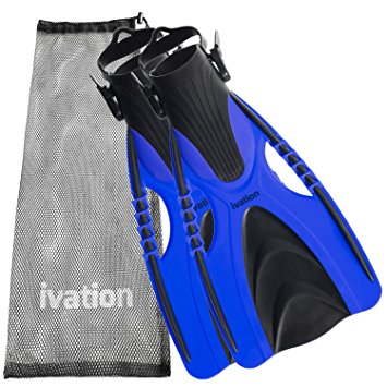 Diving Fins Swim Fins Adjustable Speed Fins, Super-soft, High Grade Material, for Diving Snorkeling Swimming & Watersports. With Mesh Bag Ivation