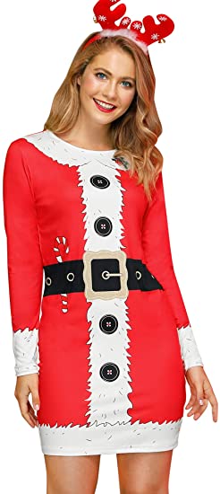 For G and PL Women Christmas Long Sleeve Funny Party Dress