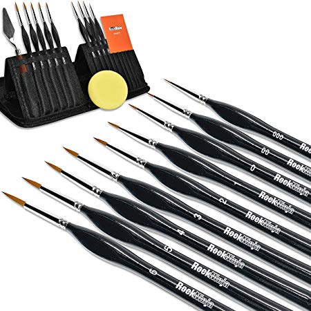 Detail Paint Brush Set, Rock Ninja 9pcs Professional Miniature Brushes Painting Kit with Pop-up Carrying Case, Ergonomic Triangular Handle(for Acrylic, Watercolor, Oil, Models, Nail Painting) (Black)