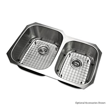 Decor Star® P-008-B2 32 Inch Undermount 60/40 Offset Double Bowl 18 Gauge Stainless Steel Kitchen Sink cUPC, Grid, and Strainer Combo